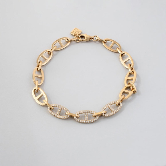 NIB Wanderlust + Co Gold Plated and Cubic Zirconia Chain Link Bracelet - Picture 1 of 6